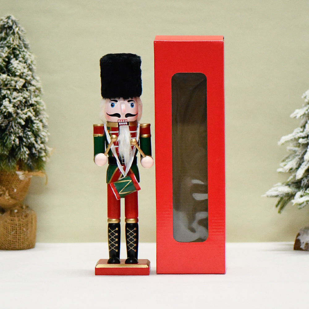 Wooden Nutcracker Soldier Christmas Decorations, 30CM Tabletop Holiday Figurine, European Style Home Decor