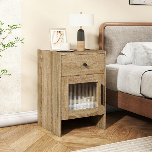 Nightstand with Drawer and Cabinet, Farmhouse Bedside Table, Antique Brush White (United States Delivery Only)