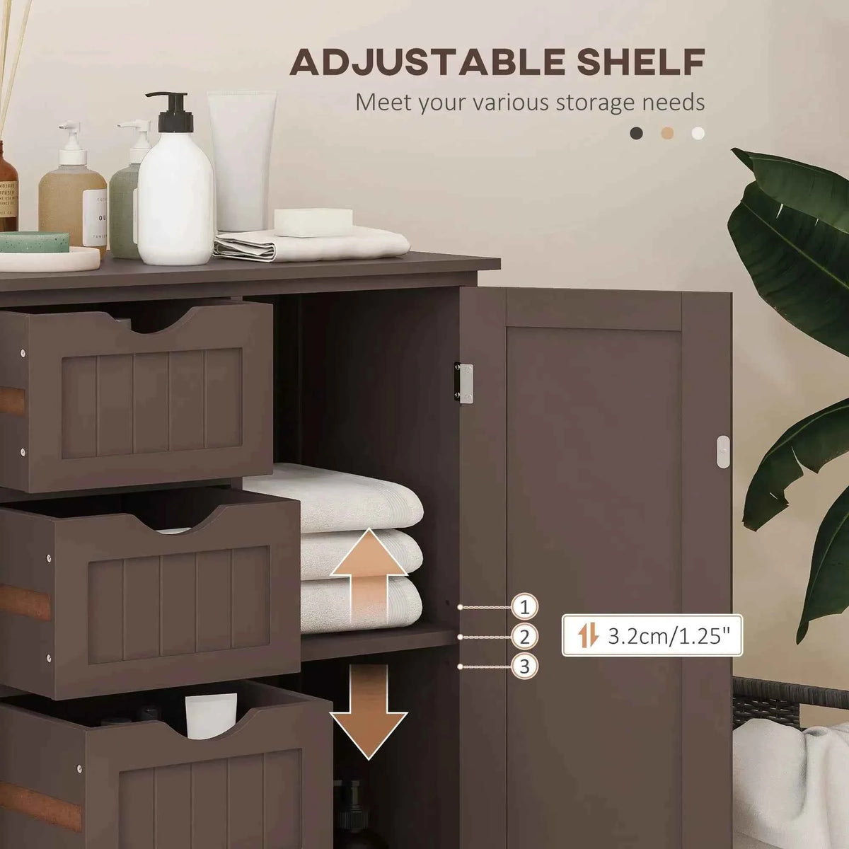 Brown Bathroom Storage Cabinet – Freestanding Floor Cabinet with 4 Drawers & Adjustable Shelf (United States & Canada Delivery Only)