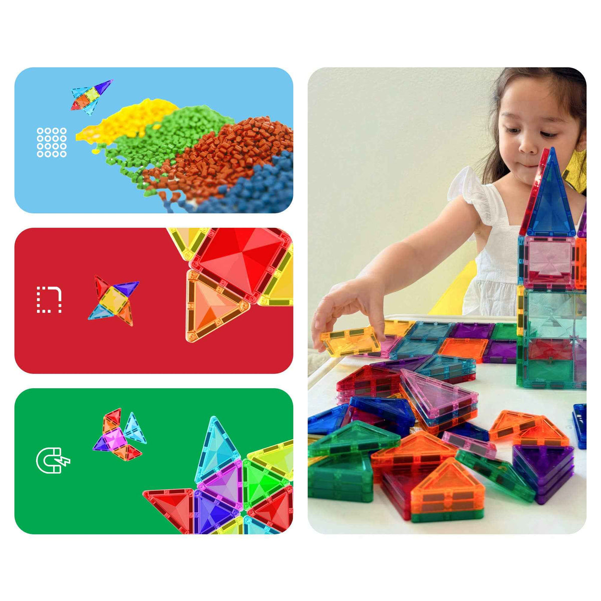 PicassoTiles 40-Piece Travel Size Magnetic Tile Building Set - Ages 3+