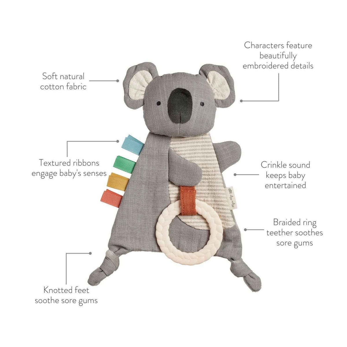 Itzy Ritzy - Bitzy Crinkle Koala Sensory Toy with Teether - Ages 0–12 Months