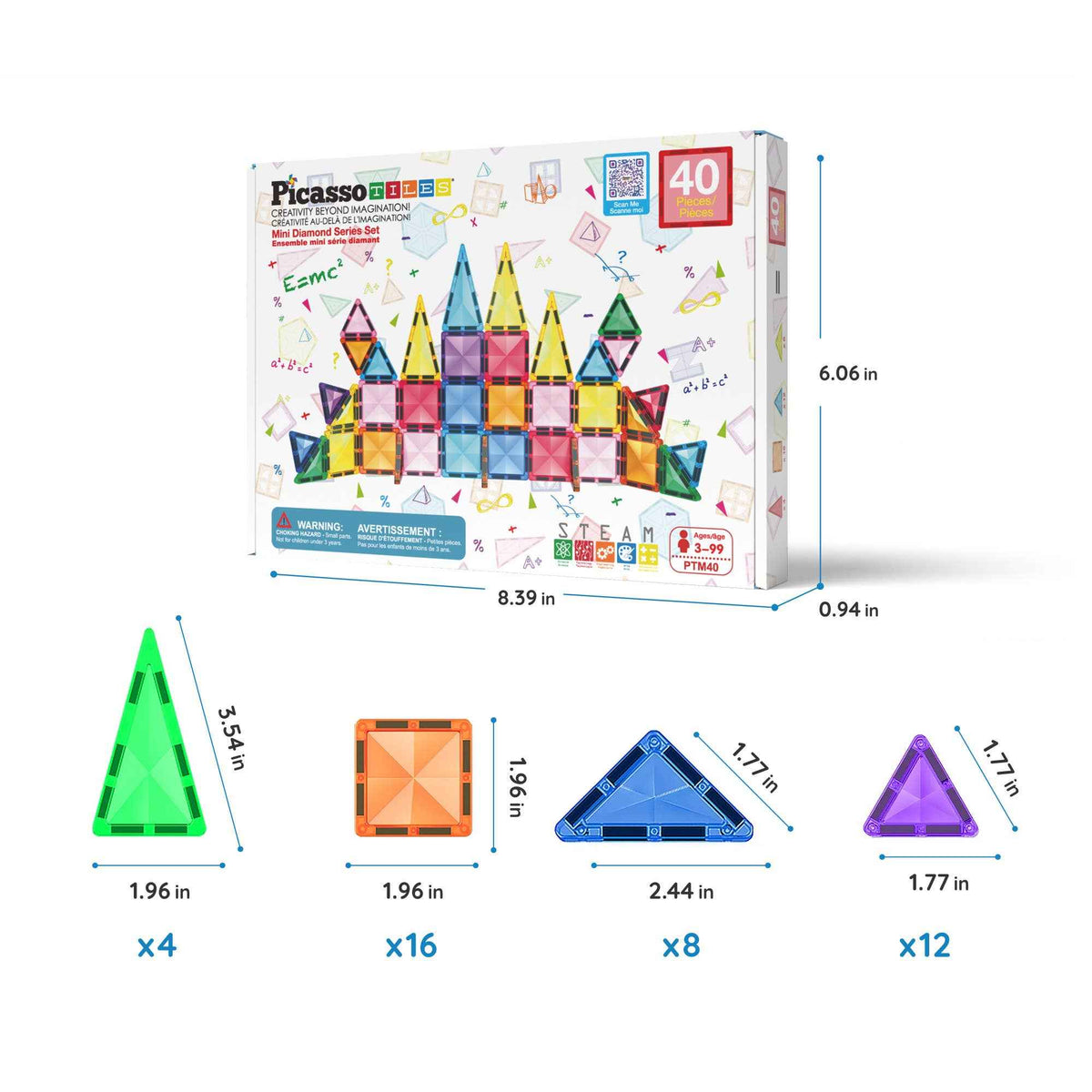 PicassoTiles 40-Piece Travel Size Magnetic Tile Building Set - Ages 3+