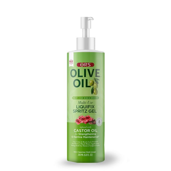 ORS Olive Oil FIX IT Liquifix Spritz Gel Infused with Castor Oil For Strengthening & Hairline Maintenance Strong Hold 6.8 oz
