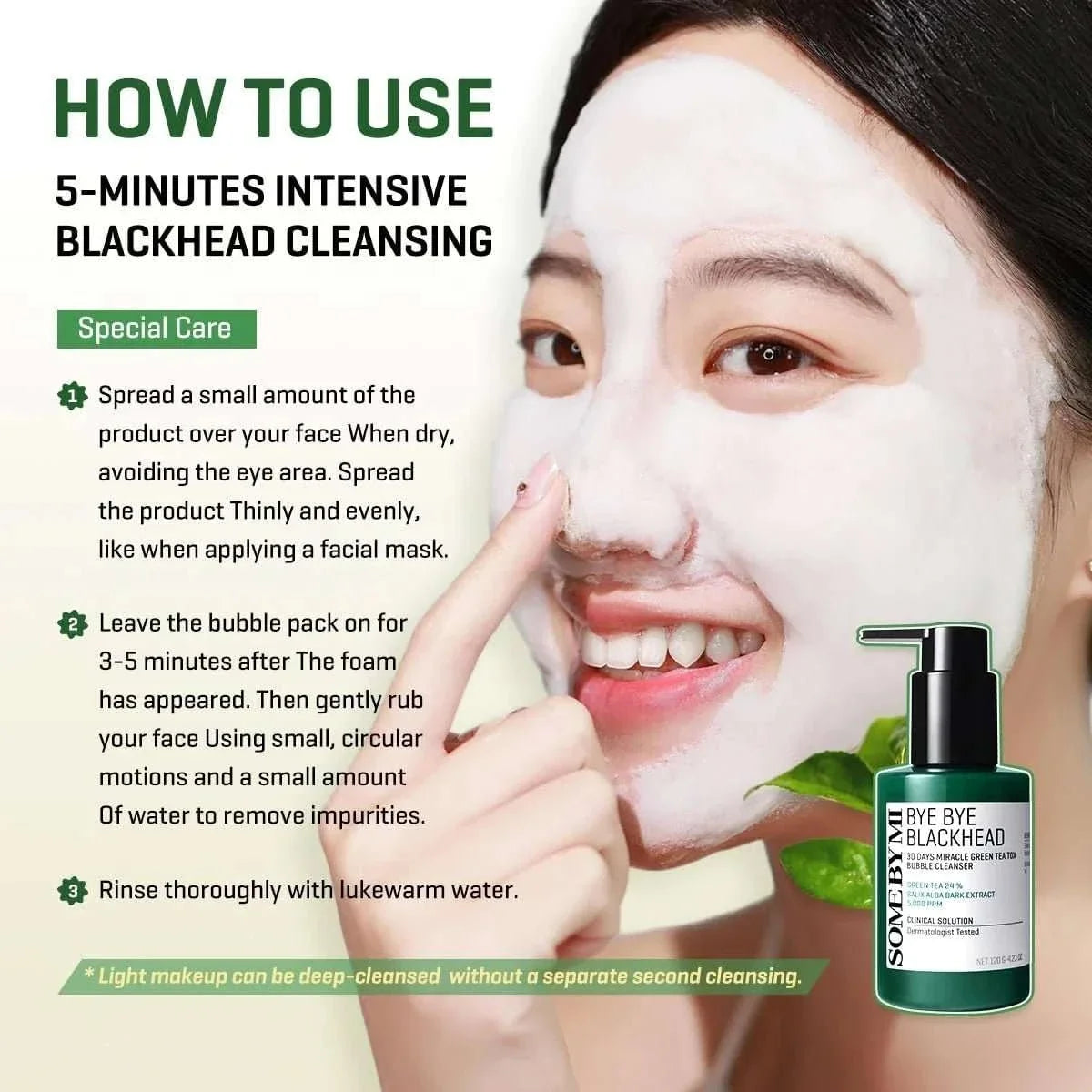 SOME BY MI Bye Bye Blackhead 30 Days Miracle Green Tea Tox Bubble Cleanser 120g
